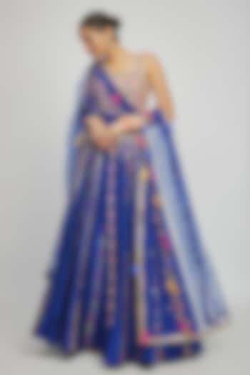 Royal Blue Chanderi Gota & Resham Embroidered Pleated Lehenga Set by Tamanna Punjabi Kapoor