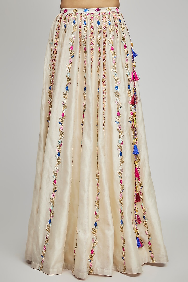 Ivory Chanderi Gota Embroidered Skirt Set by Tamanna Punjabi Kapoor at Pernia's Pop Up Shop