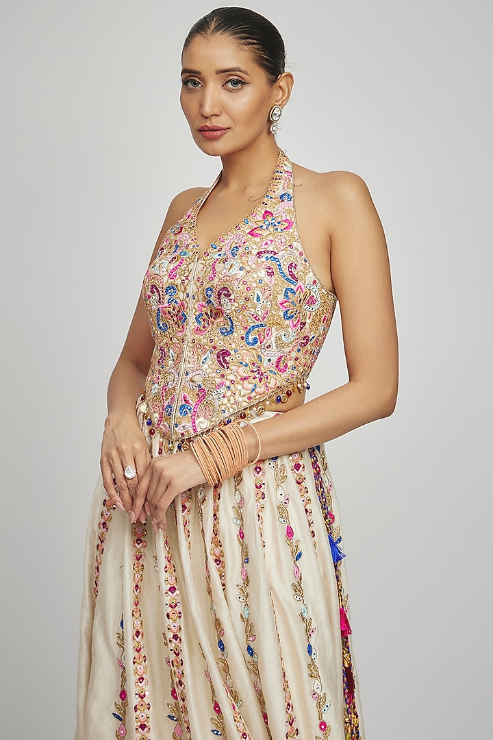 Ivory Chanderi Gota Embroidered Skirt Set by Tamanna Punjabi Kapoor at Pernia's Pop Up Shop