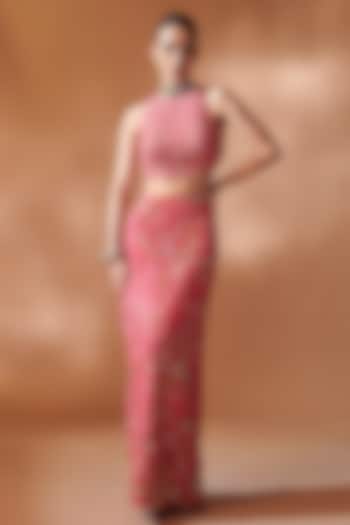 Pink Georgette Mirror Embroidered Skirt Set by Tamanna Punjabi Kapoor at Pernia's Pop Up Shop