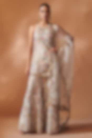 Ivory Georgette Gota Embroidered Bridal Sharara Set by Tamanna Punjabi Kapoor at Pernia's Pop Up Shop