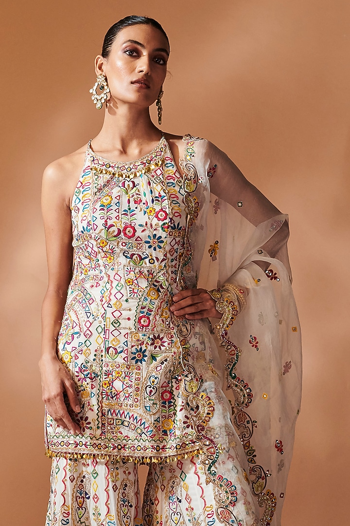 Ivory Georgette Gota Embroidered Bridal Sharara Set by Tamanna Punjabi Kapoor at Pernia's Pop Up Shop