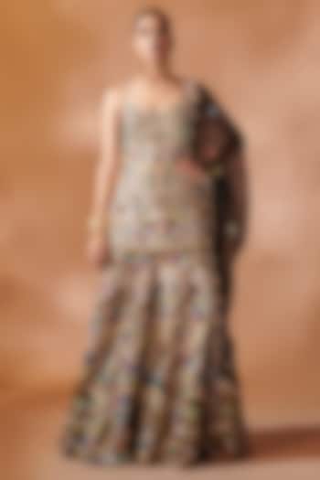 Black Georgette Gota Embroidered Bridal Sharara Set by Tamanna Punjabi Kapoor at Pernia's Pop Up Shop