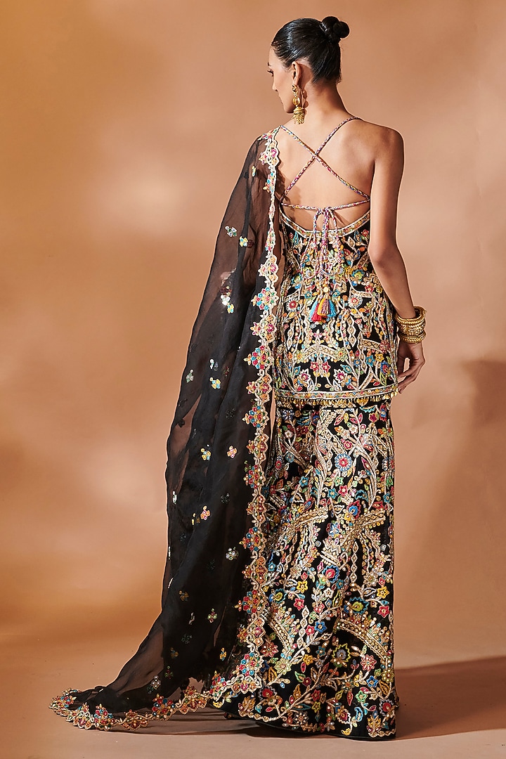 Black Georgette Gota Embroidered Bridal Sharara Set by Tamanna Punjabi Kapoor at Pernia's Pop Up Shop