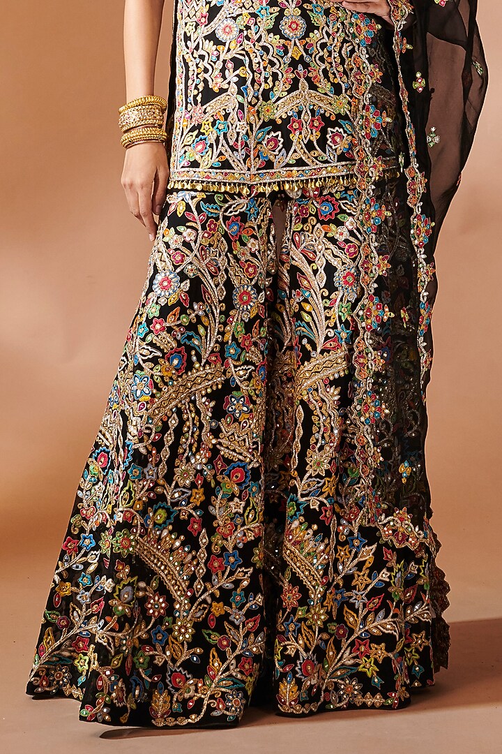 Black Georgette Gota Embroidered Bridal Sharara Set by Tamanna Punjabi Kapoor at Pernia's Pop Up Shop
