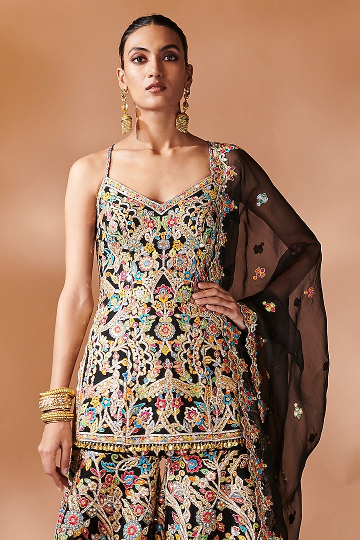 Black Georgette Gota Embroidered Bridal Sharara Set by Tamanna Punjabi Kapoor at Pernia's Pop Up Shop