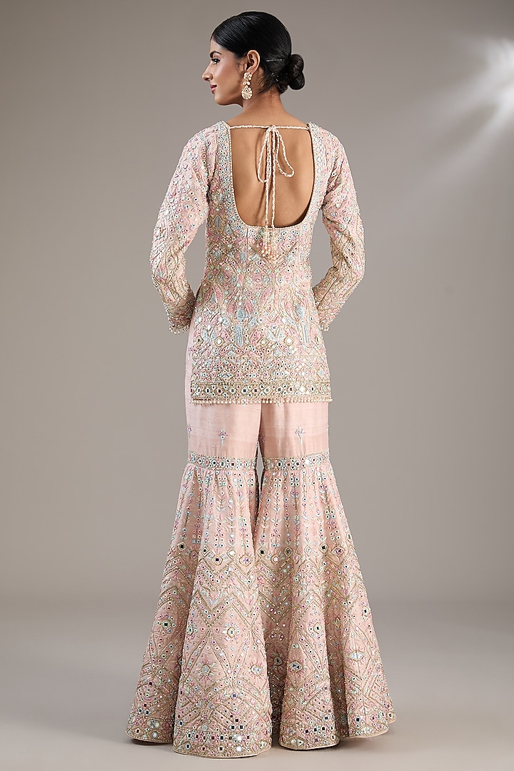 Pink Raw Silk Resham Embroidered Bridal Sharara Set by Tamanna Punjabi Kapoor at Pernia's Pop Up Shop