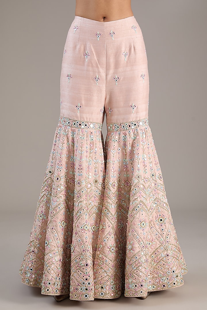 Pink Raw Silk Resham Embroidered Bridal Sharara Set by Tamanna Punjabi Kapoor at Pernia's Pop Up Shop