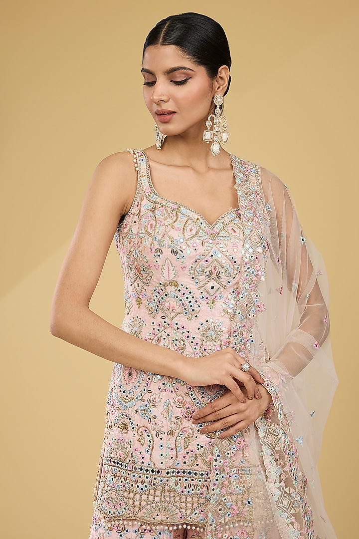 Pink Raw Silk Mirror Work Bridal Sharara Set by Tamanna Punjabi Kapoor at Pernia's Pop Up Shop