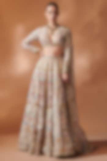 Ivory Chanderi Sequins Embroidered Bridal Lehenga Set by Tamanna Punjabi Kapoor at Pernia's Pop Up Shop