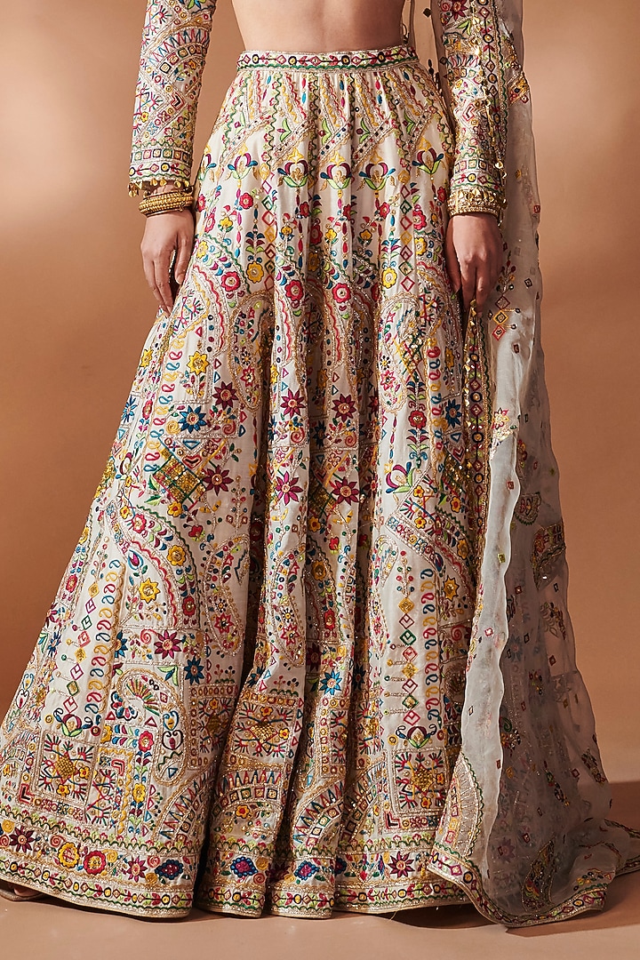 Ivory Chanderi Sequins Embroidered Bridal Lehenga Set by Tamanna Punjabi Kapoor at Pernia's Pop Up Shop