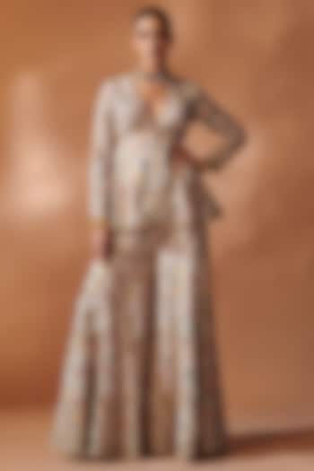 Ivory Georgette Resham Embroidered Bridal Sharara Set by Tamanna Punjabi Kapoor at Pernia's Pop Up Shop