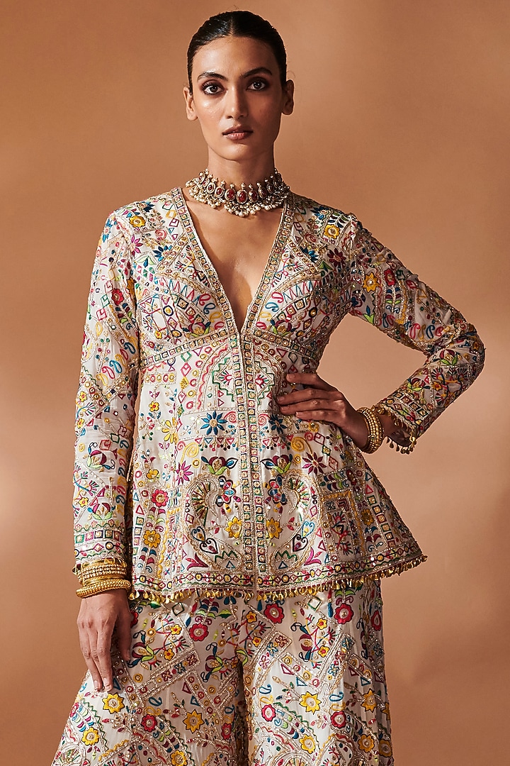 Ivory Georgette Resham Embroidered Bridal Sharara Set by Tamanna Punjabi Kapoor at Pernia's Pop Up Shop
