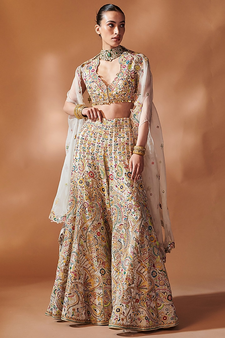 Ivory Georgette Resham Embroidered Cape Set by Tamanna Punjabi Kapoor at Pernia's Pop Up Shop