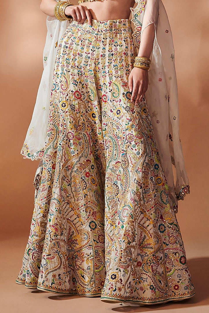 Ivory Georgette Resham Embroidered Cape Set by Tamanna Punjabi Kapoor at Pernia's Pop Up Shop