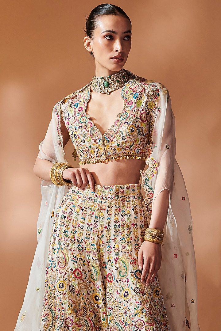 Ivory Georgette Resham Embroidered Cape Set by Tamanna Punjabi Kapoor at Pernia's Pop Up Shop
