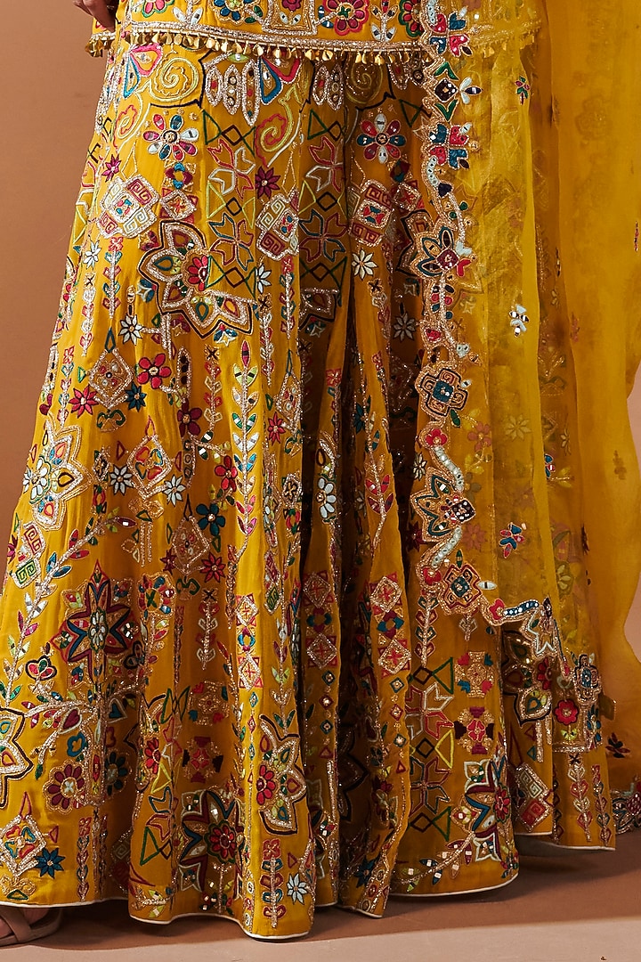 Mustard Georgette Resham Embroidered Bridal Sharara Set by Tamanna Punjabi Kapoor at Pernia's Pop Up Shop