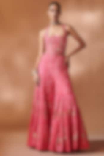 Pink Georgette Mirror Embroidered Bridal Sharara Set by Tamanna Punjabi Kapoor at Pernia's Pop Up Shop