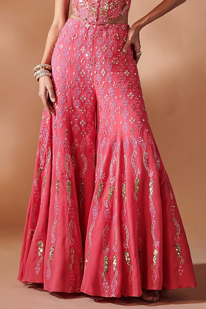 Pink Georgette Mirror Embroidered Bridal Sharara Set by Tamanna Punjabi Kapoor at Pernia's Pop Up Shop