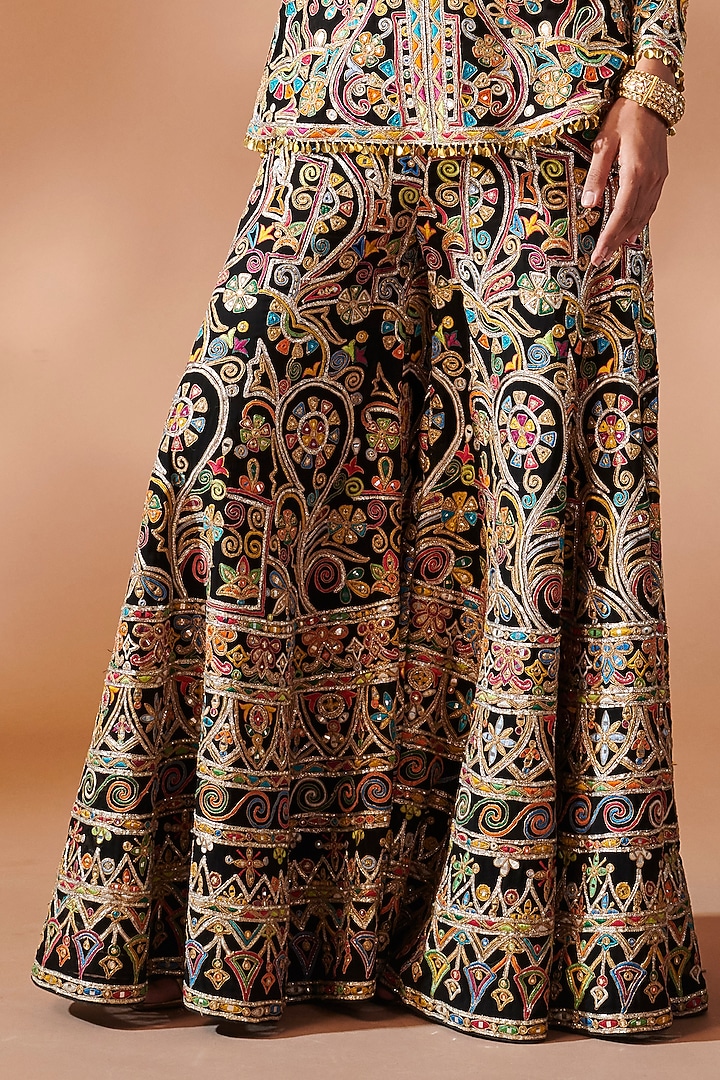 Black Georgette Resham Embroidered Bridal Sharara Set by Tamanna Punjabi Kapoor at Pernia's Pop Up Shop