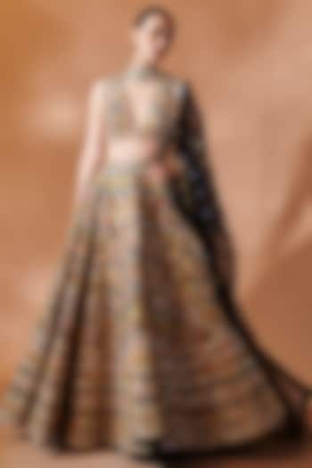 Black Chanderi Gota Embroidered Bridal Lehenga Set by Tamanna Punjabi Kapoor at Pernia's Pop Up Shop