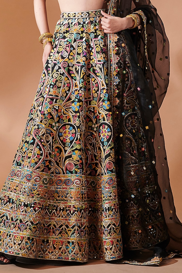 Black Chanderi Gota Embroidered Bridal Lehenga Set by Tamanna Punjabi Kapoor at Pernia's Pop Up Shop