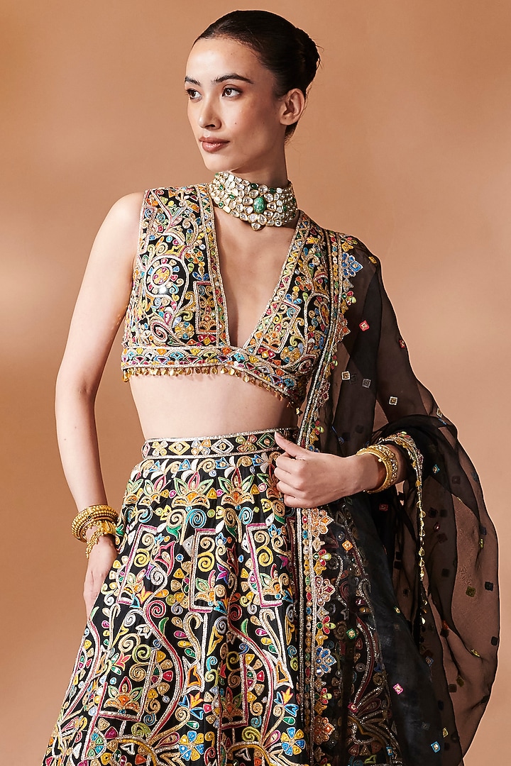 Black Chanderi Gota Embroidered Bridal Lehenga Set by Tamanna Punjabi Kapoor at Pernia's Pop Up Shop