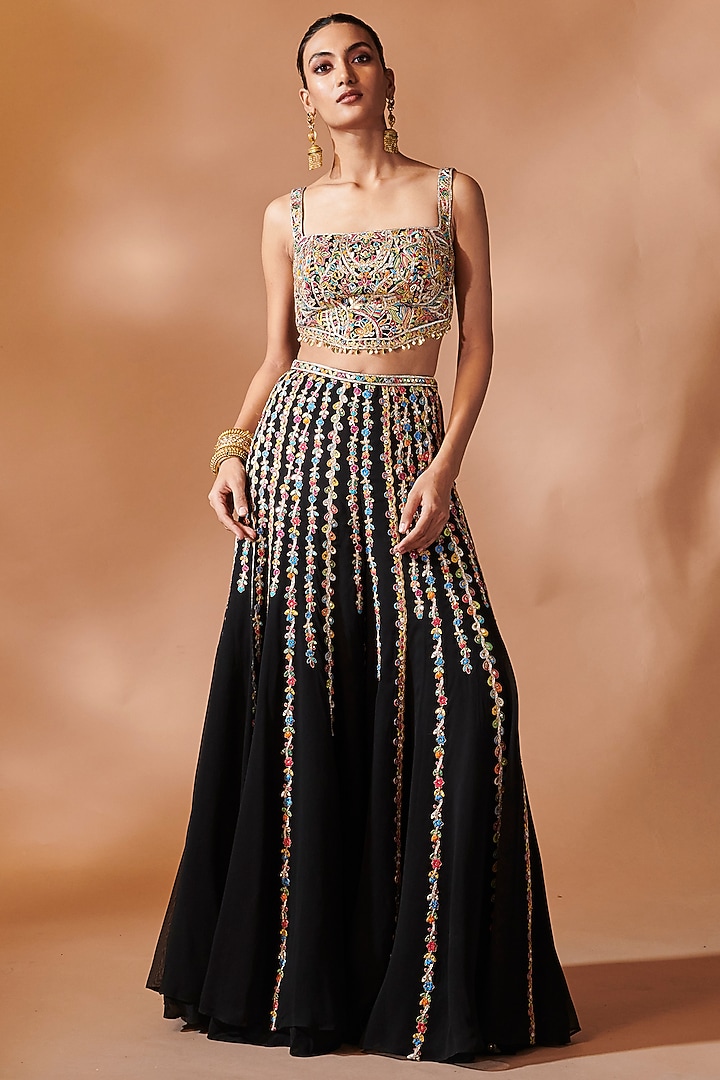 Black Georgette Embroidered Bridal Sharara Set by Tamanna Punjabi Kapoor at Pernia's Pop Up Shop