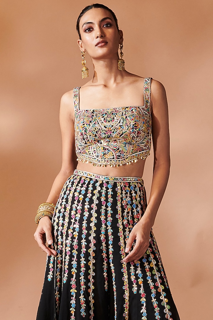 Black Georgette Embroidered Bridal Sharara Set by Tamanna Punjabi Kapoor at Pernia's Pop Up Shop