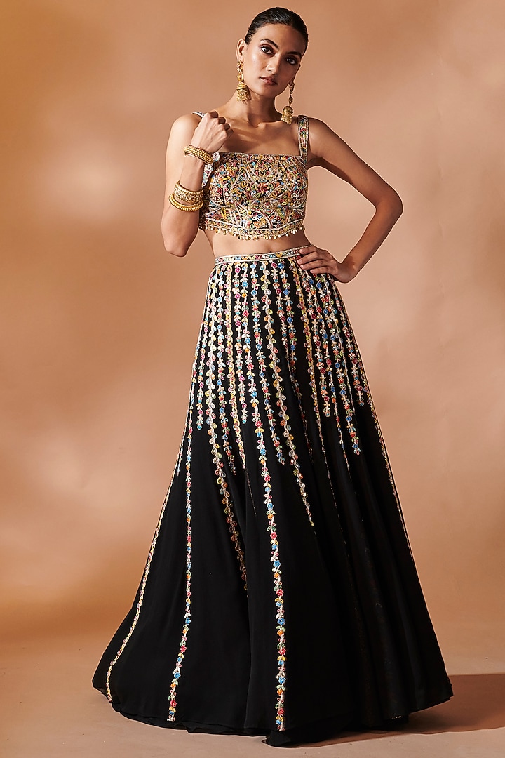 Black Georgette Embroidered Bridal Sharara Set by Tamanna Punjabi Kapoor at Pernia's Pop Up Shop