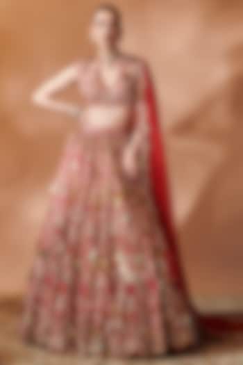 Red Georgette Resham Embellished Bridal Lehenga Set by Tamanna Punjabi Kapoor at Pernia's Pop Up Shop