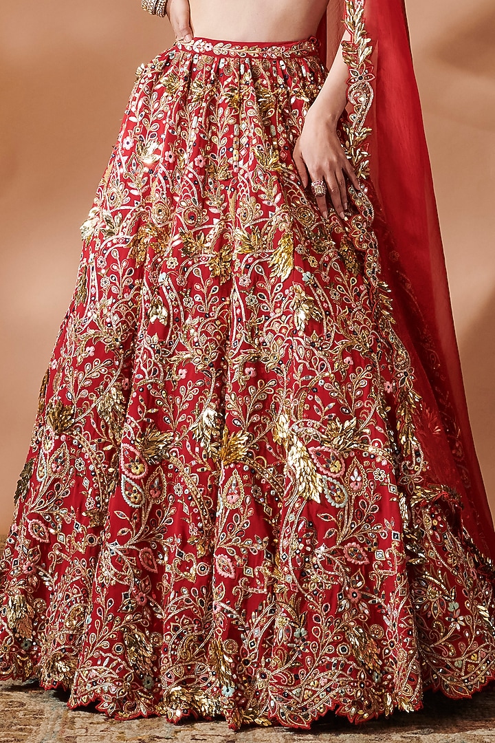 Red Georgette Resham Embellished Bridal Lehenga Set by Tamanna Punjabi Kapoor at Pernia's Pop Up Shop
