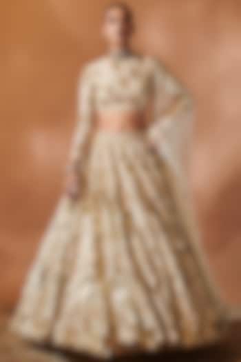 Ivory Georgette Sequins Embroidered Bridal Lehenga Set by Tamanna Punjabi Kapoor at Pernia's Pop Up Shop