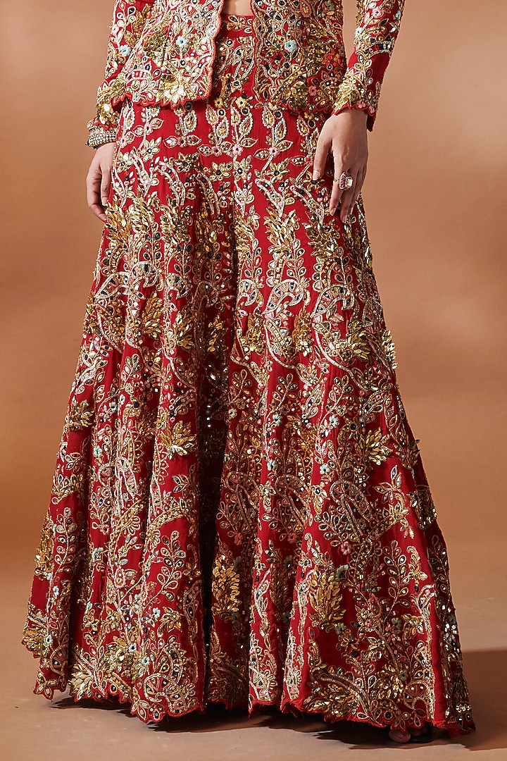 Red Georgette Sequins Embroidered Jacket Set by Tamanna Punjabi Kapoor at Pernia's Pop Up Shop