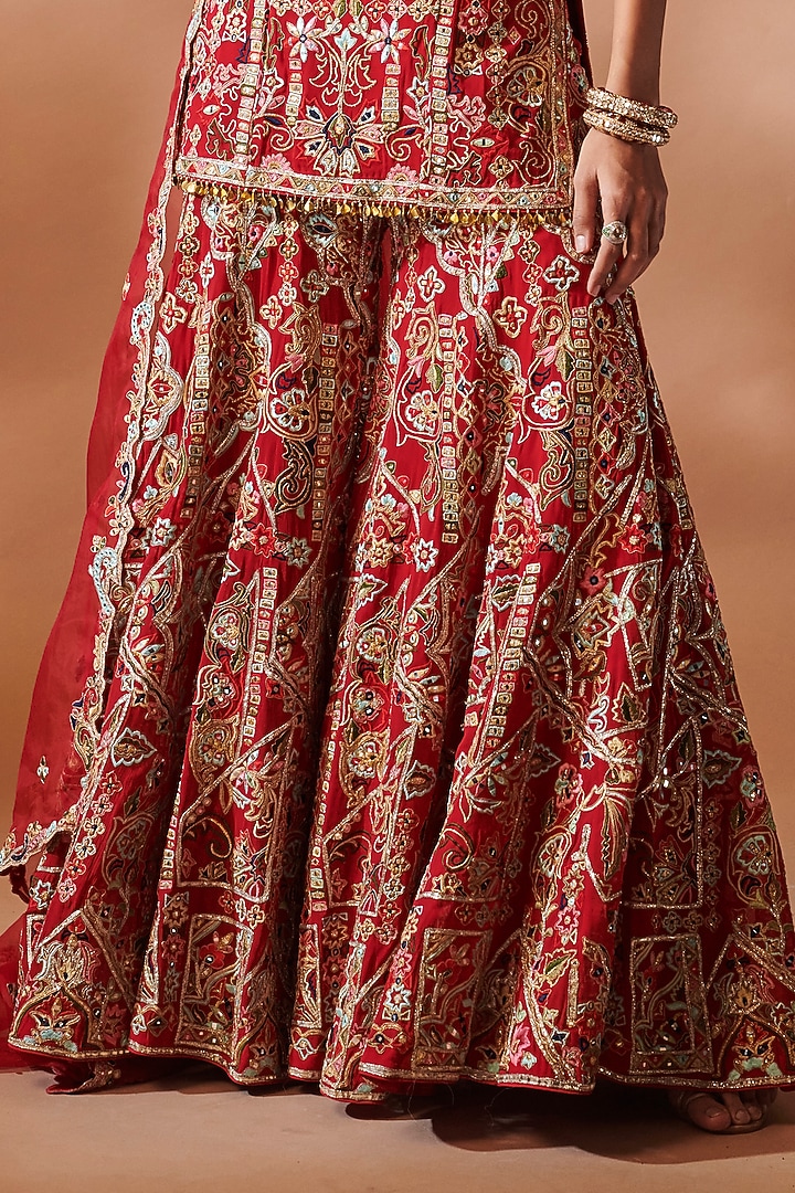 Red Georgette Resham Embroidered Bridal Sharara Set by Tamanna Punjabi Kapoor at Pernia's Pop Up Shop