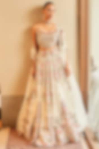 Ivory Georgette Sequins Embroidered Bridal Lehenga Set by Tamanna Punjabi Kapoor at Pernia's Pop Up Shop