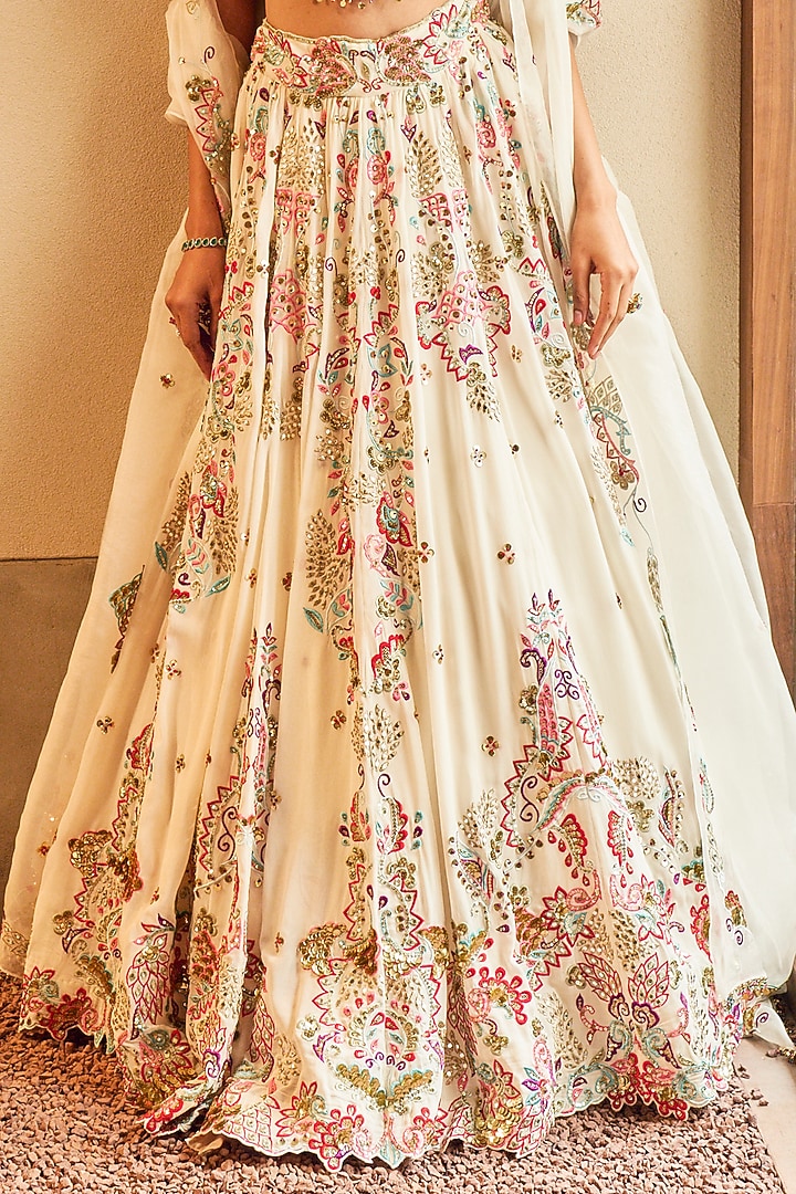 Ivory Georgette Sequins Embroidered Bridal Lehenga Set by Tamanna Punjabi Kapoor at Pernia's Pop Up Shop