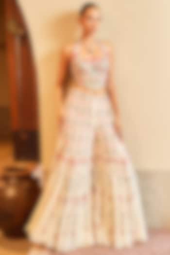 Ivory Georgette Mirror Embroidered Bridal Sharara Set by Tamanna Punjabi Kapoor at Pernia's Pop Up Shop