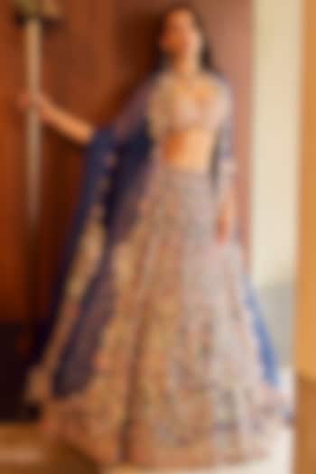 Royal Blue Georgette Sequins Embroidered Bridal Lehenga Set by Tamanna Punjabi Kapoor at Pernia's Pop Up Shop