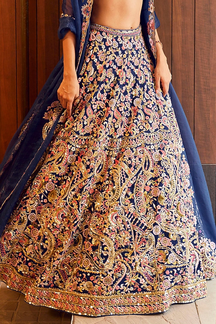 Royal Blue Georgette Sequins Embroidered Bridal Lehenga Set by Tamanna Punjabi Kapoor at Pernia's Pop Up Shop