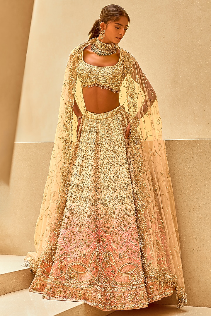 Blush Raw Silk Sequin Embroidered Ombre Bridal Lehenga Set by Tamanna Punjabi Kapoor at Pernia's Pop Up Shop