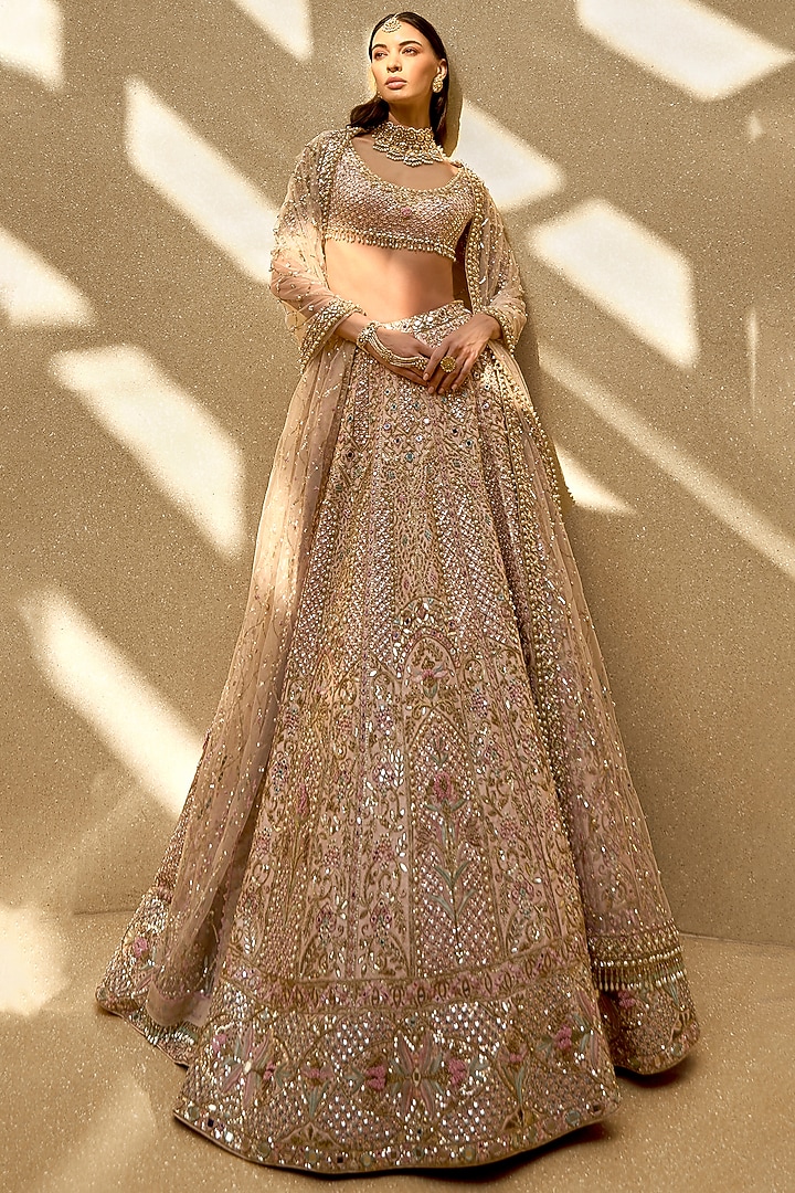 Baby Pink Raw Silk Zardosi & Sequin Embroidered Bridal Lehenga Set by Tamanna Punjabi Kapoor at Pernia's Pop Up Shop