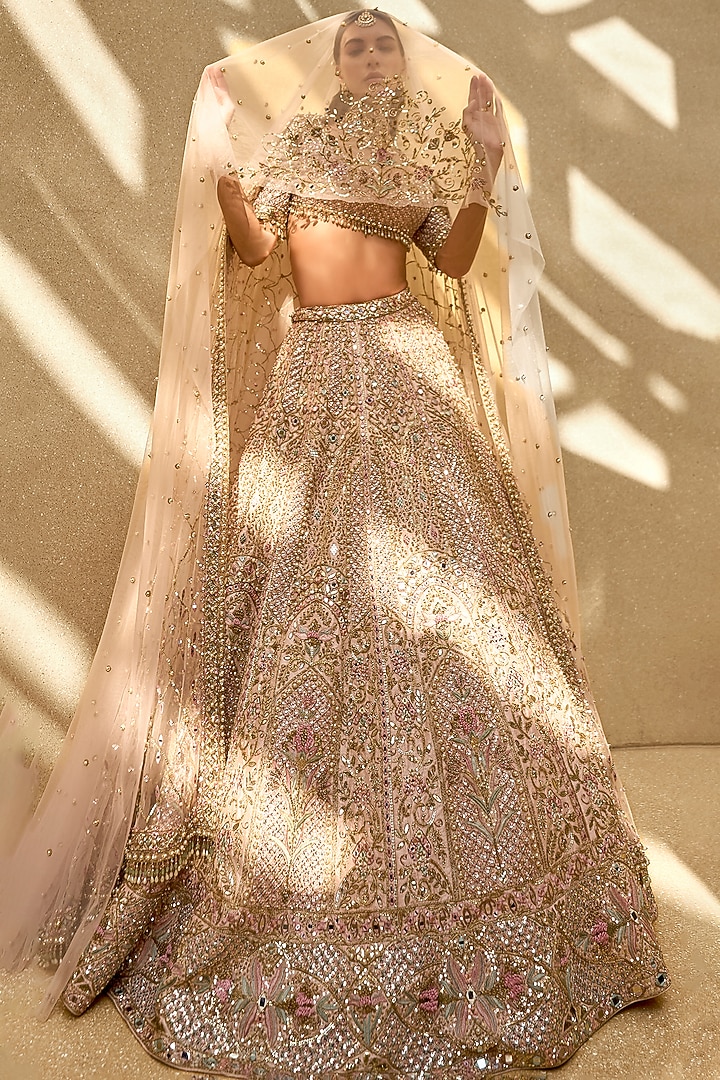 Baby Pink Raw Silk Zardosi & Sequin Embroidered Bridal Lehenga Set by Tamanna Punjabi Kapoor at Pernia's Pop Up Shop