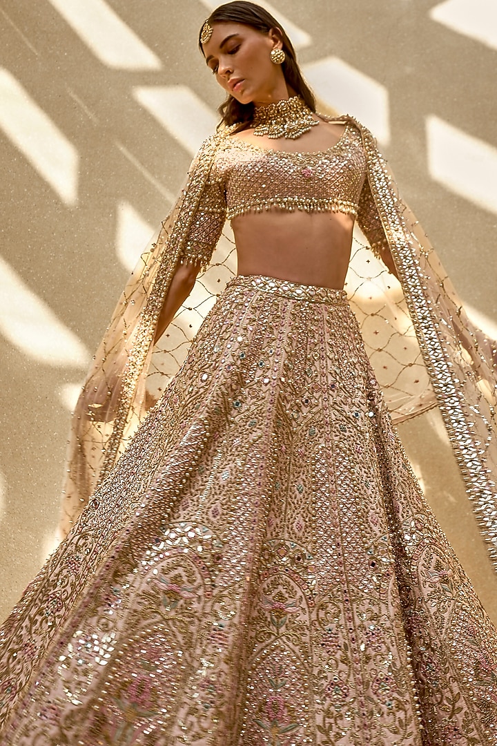 Baby Pink Raw Silk Zardosi & Sequin Embroidered Bridal Lehenga Set by Tamanna Punjabi Kapoor at Pernia's Pop Up Shop