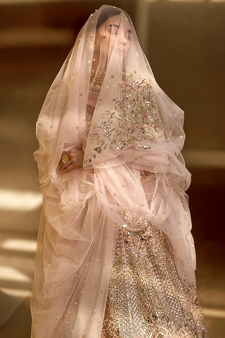 Baby Pink Raw Silk Zardosi & Sequin Embroidered Bridal Lehenga Set by Tamanna Punjabi Kapoor at Pernia's Pop Up Shop