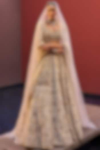 Ivory Raw Silk Pearl & Sequin Embroidered Bridal Lehenga Set by Tamanna Punjabi Kapoor at Pernia's Pop Up Shop