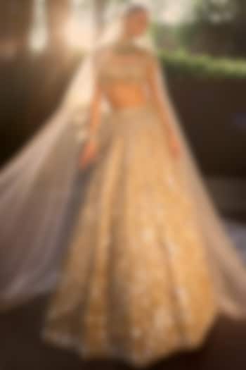 Silver Tissue Mirror & Sequin Embroidered Bridal Lehenga Set by Tamanna Punjabi Kapoor at Pernia's Pop Up Shop