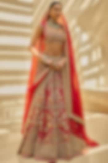 Crimson Red Georgette Zardosi Embroidered Bridal Lehenga Set by Tamanna Punjabi Kapoor at Pernia's Pop Up Shop