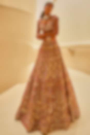 Wine & Fuchsia Brocade Silk Resham Embroidered Bridal Lehenga Set by Tamanna Punjabi Kapoor at Pernia's Pop Up Shop