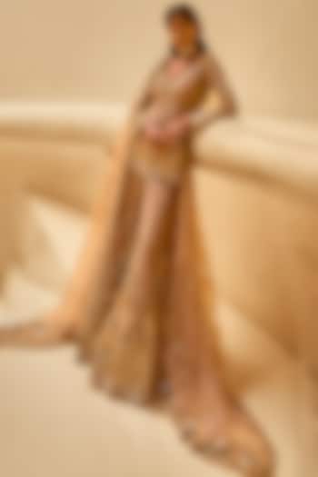 Mauve Pink Tulle Sequin Embellished Bridal Sharara Set by Tamanna Punjabi Kapoor at Pernia's Pop Up Shop